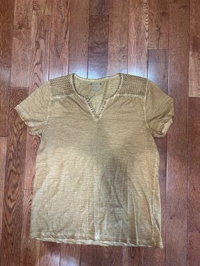 Architect Mustard Crochet Yoke Short Sleeve V-Neck Top